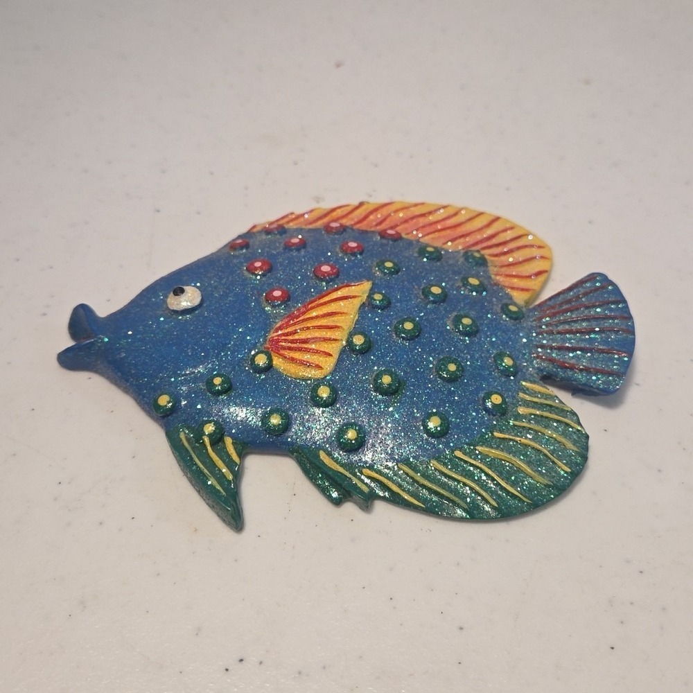 Vintage Sparkly Tropical Plaster Fish Wall Glittee Rainbow Ocean Water Plaque